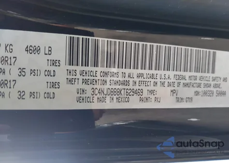 2019 Jeep Compass Latitude 4X4 from USA, damaged, VIN 3C4NJDBB8KT629469